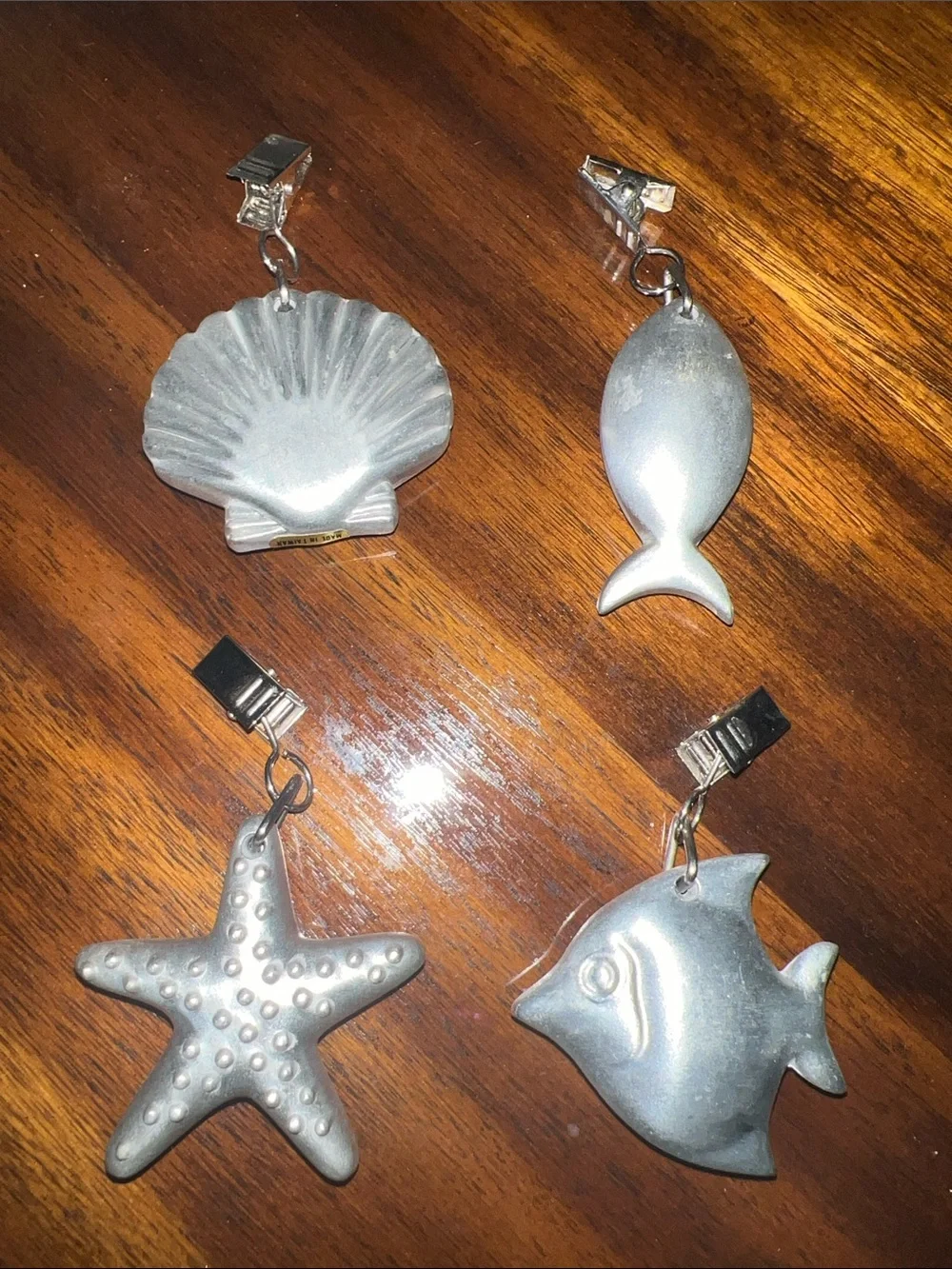 Silver Coastal Sea Shell Fish Table Cloth Weight Set
